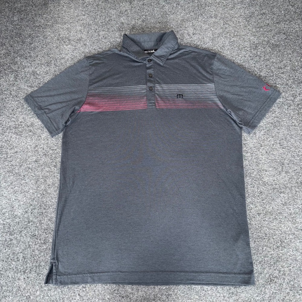 Travis Mathew Mens Medium Gray Striped Golf Polo Shirt CCV Performance Stretch